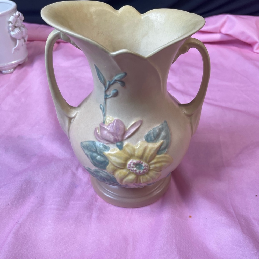 Floral Ceramic Vase with Dual Handles=